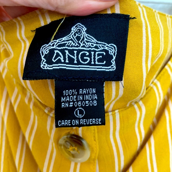 Gently used balloon sleeve mustard colored mini dress with pin stripes. - Picture 3 of 3